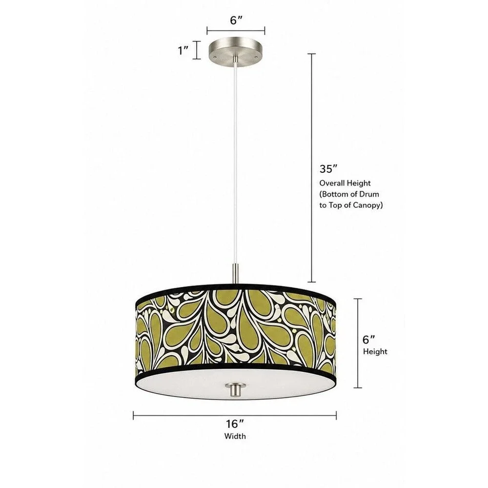 Vintage MCM Drum Pendant Light Olive Green Retro Ceiling Fixture